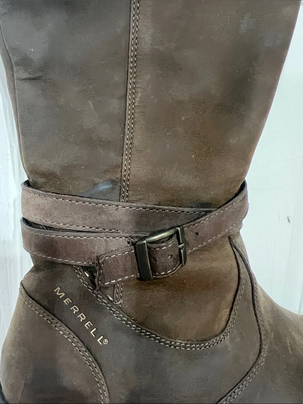 Merrill Wm 9 Brown Leather Tall Riding Boots strap waterproof